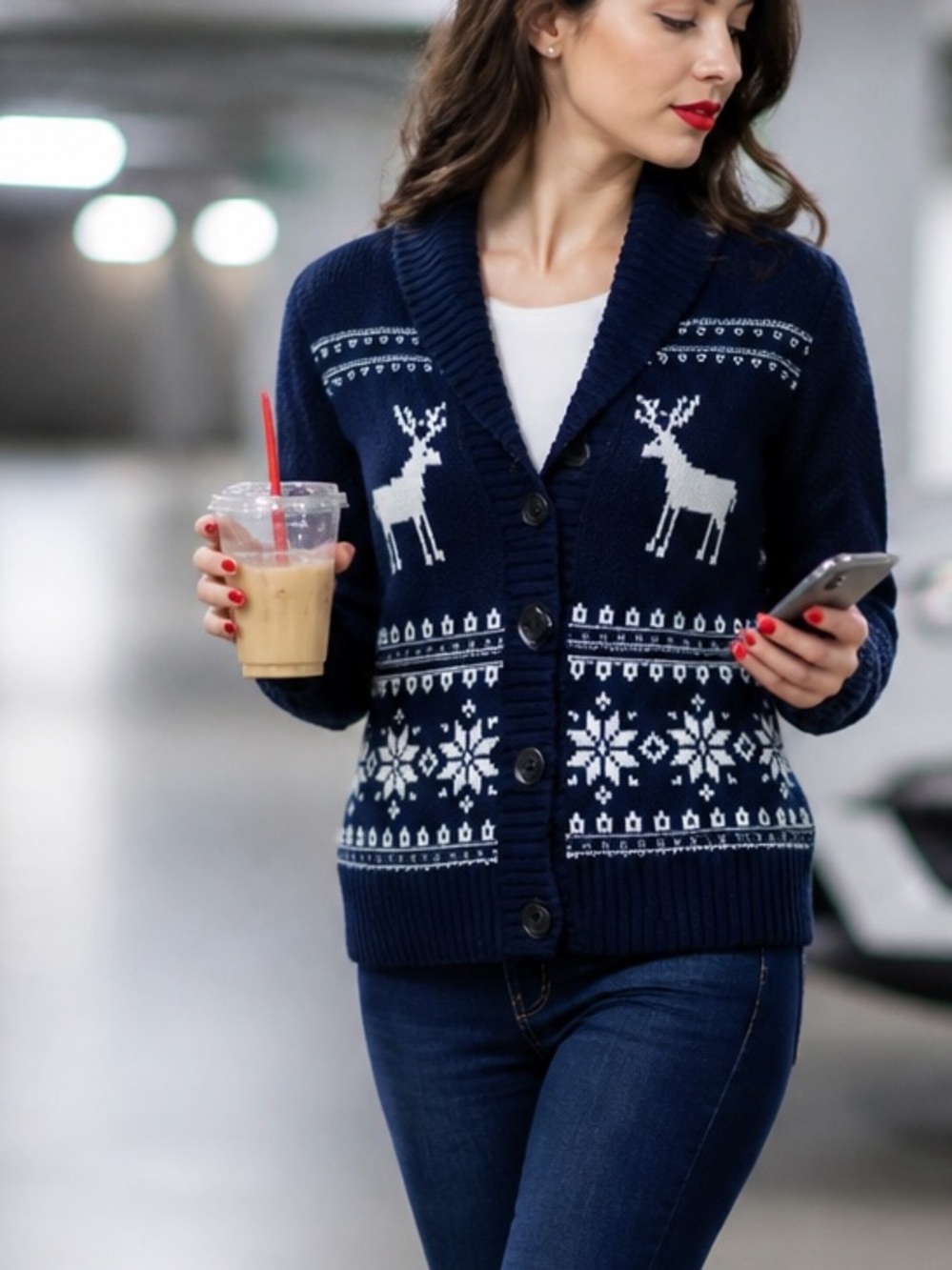 Vintage Bass Button Down Navy Stag Sweater - Picture 1 of 9
